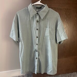 SHEIN Light Green Casual Button Down Shirt